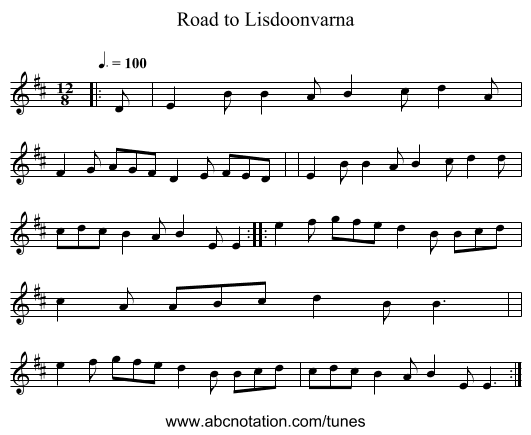 Road to Lisdoonvarna - staff notation