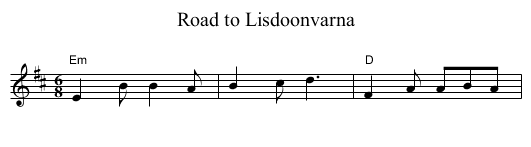 Road to Lisdoonvarna - staff notation