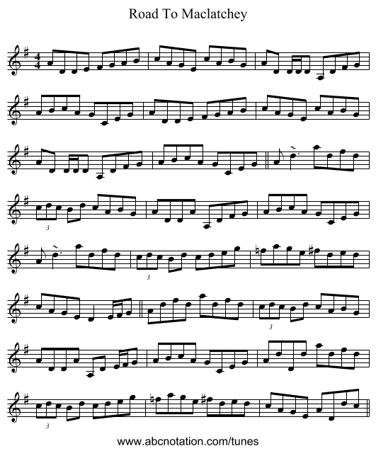 Road To Maclatchey - staff notation