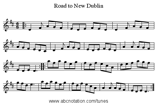 Road to New Dublin - staff notation