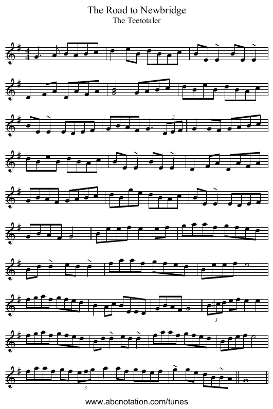 Road to Newbridge, The - staff notation