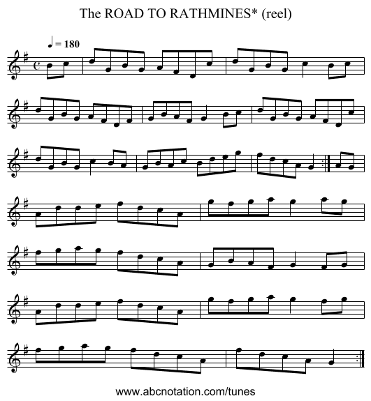 ROAD TO RATHMINES* (reel), The - staff notation