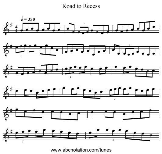 Road to Recess - staff notation