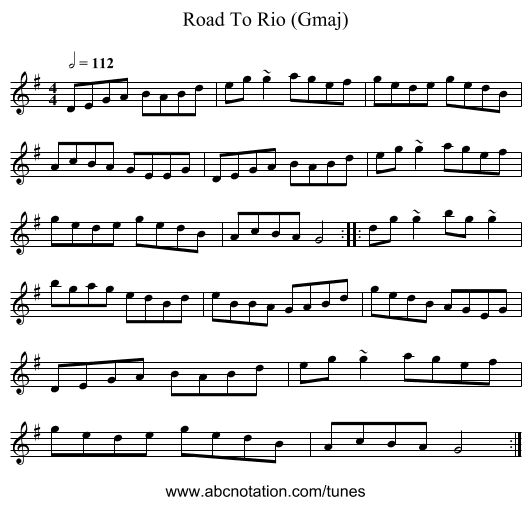 Road To Rio (Gmaj) - staff notation
