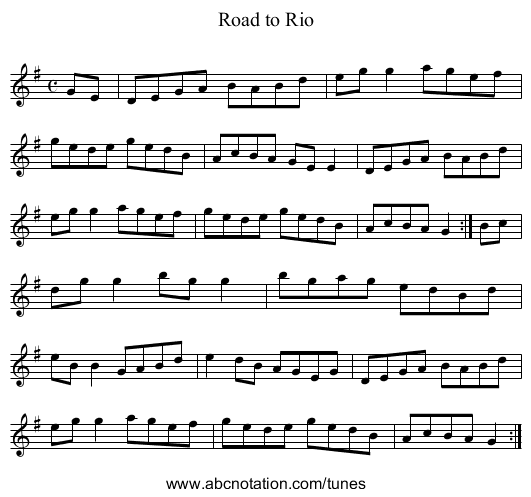 Road to Rio - staff notation