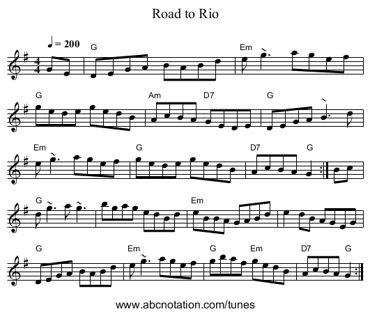Road to Rio - staff notation