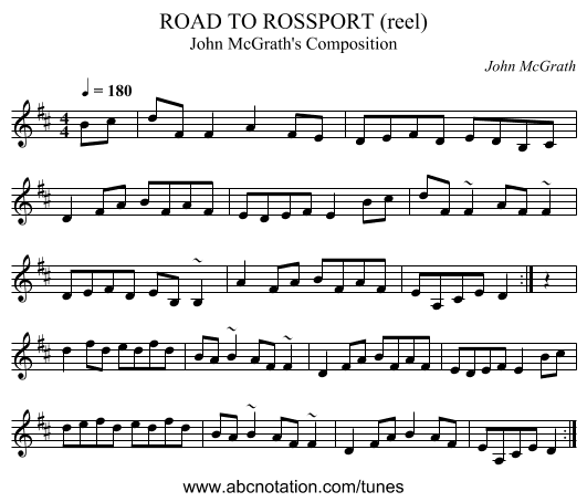 ROAD TO ROSSPORT (reel) - staff notation