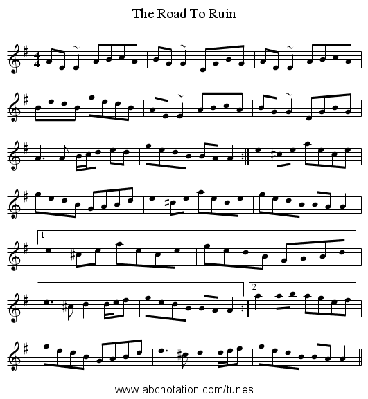 Road To Ruin, The - staff notation