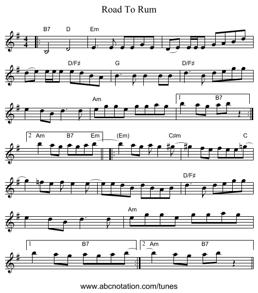 Road To Rum - staff notation