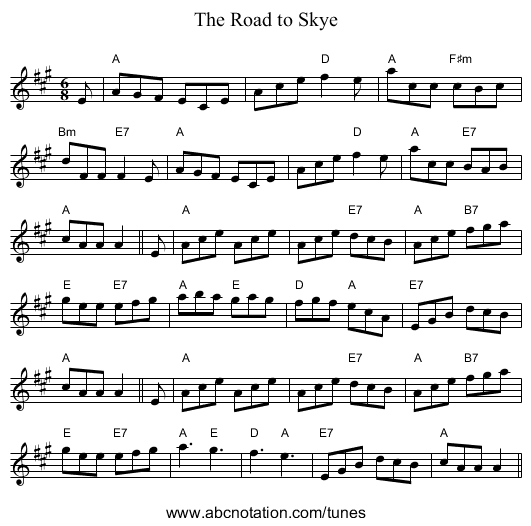 Road to Skye, The - staff notation