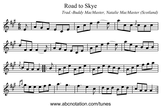 Road to Skye - staff notation