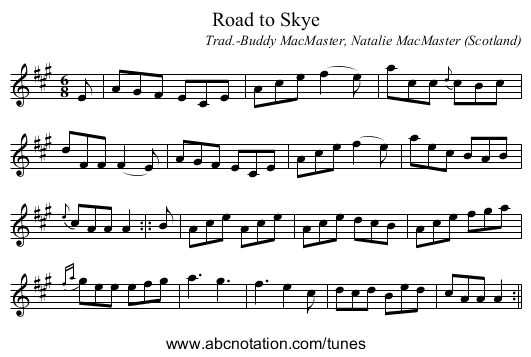 Road to Skye - staff notation