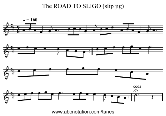 ROAD TO SLIGO (slip jig), The - staff notation