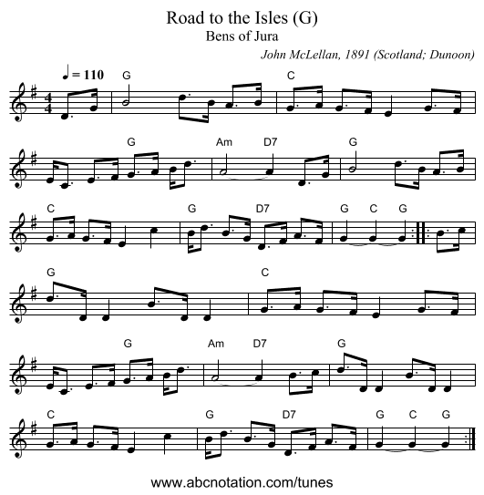 Road to the Isles (G) - staff notation