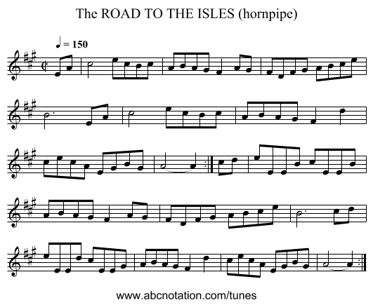 ROAD TO THE ISLES (hornpipe), The - staff notation