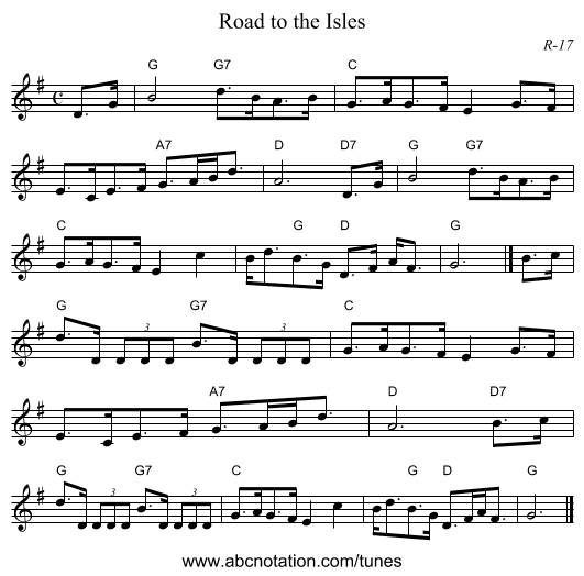 Road to the Isles - staff notation