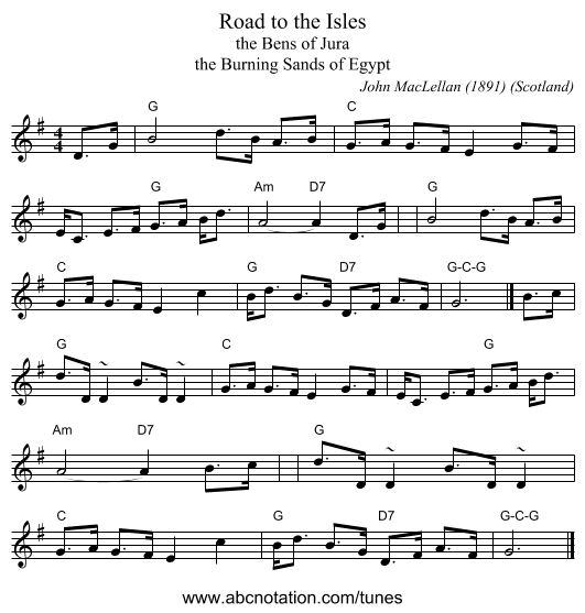 Road to the Isles - staff notation