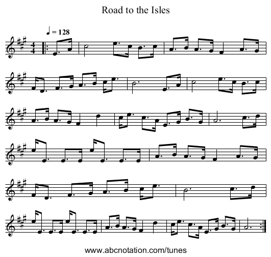 Road to the Isles - staff notation