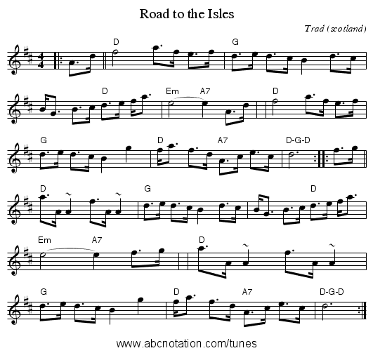 Road to the Isles - staff notation