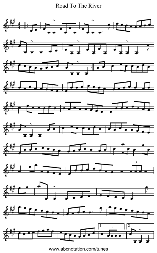 Road To The River - staff notation