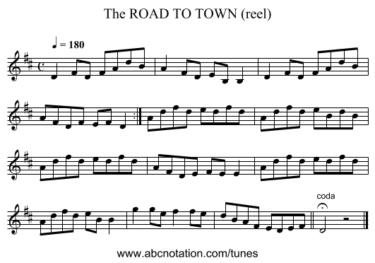 ROAD TO TOWN (reel), The - staff notation