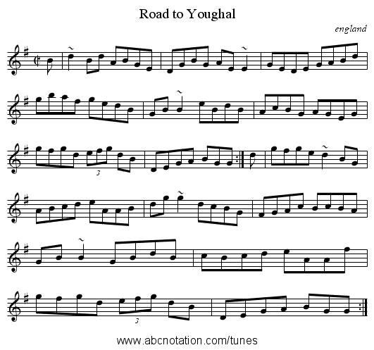 Road to Youghal - staff notation