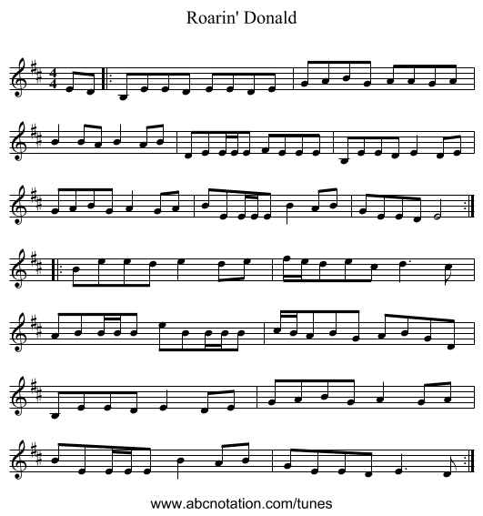 Roarin' Donald - staff notation