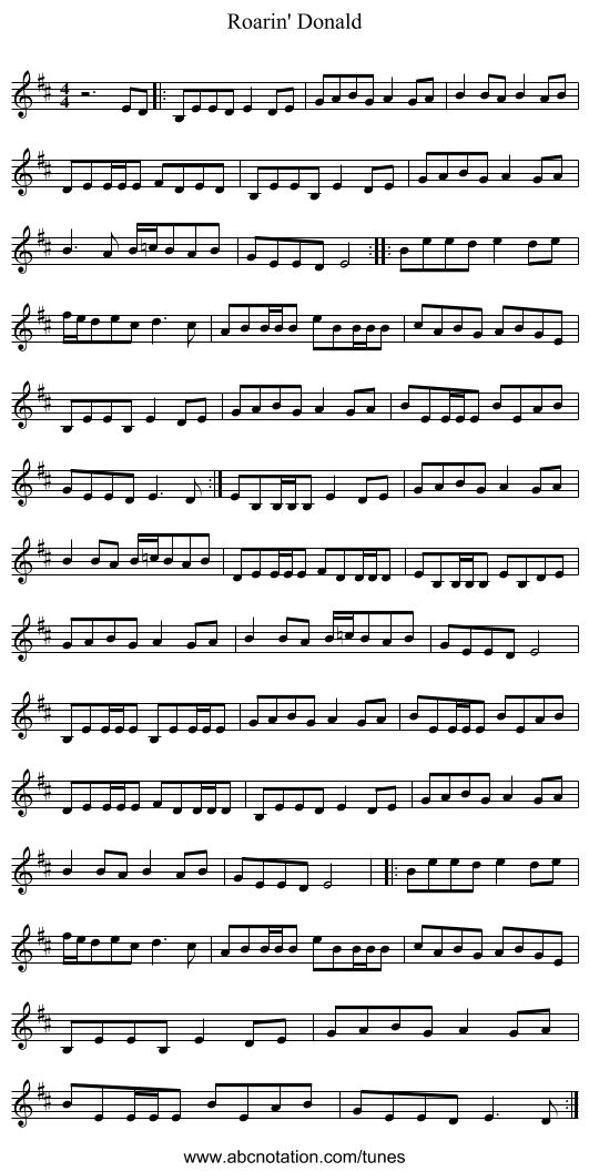 Roarin' Donald - staff notation