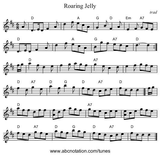 Roaring Jelly - staff notation