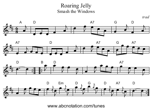 Roaring Jelly - staff notation
