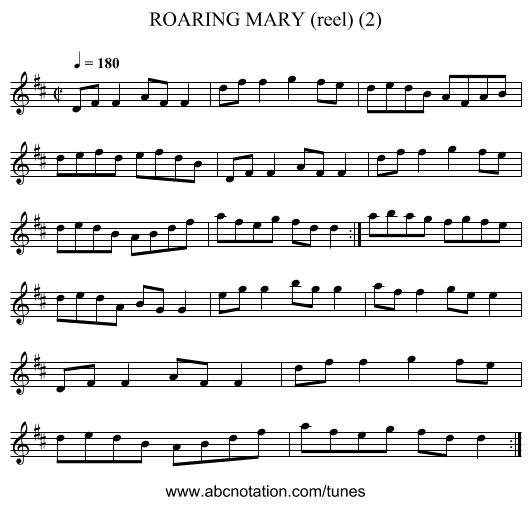 ROARING MARY (reel) (2) - staff notation