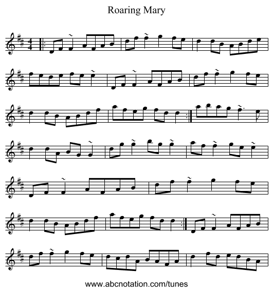 Roaring Mary - staff notation