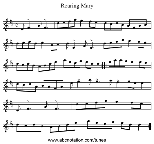 Roaring Mary - staff notation