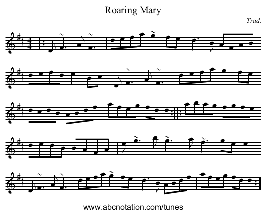 Roaring Mary - staff notation