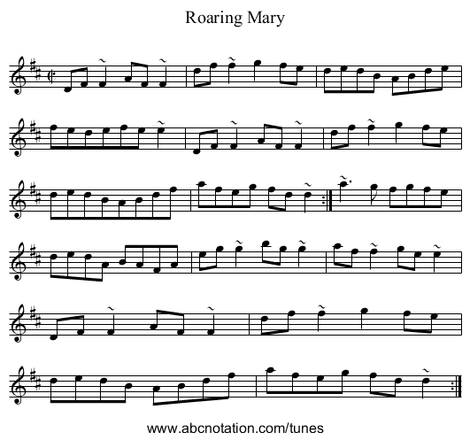 Roaring Mary - staff notation