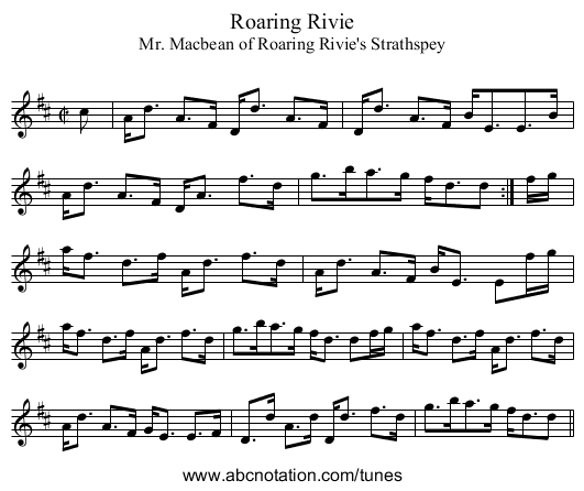 Roaring Rivie - staff notation