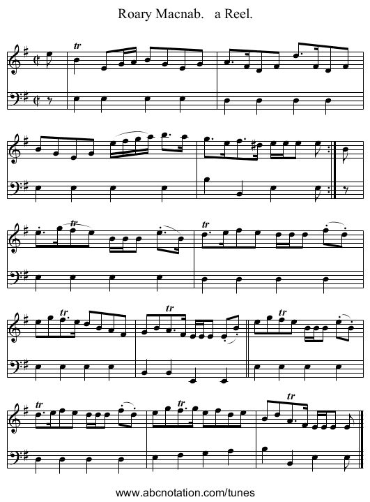 Roary Macnab.   a Reel. - staff notation