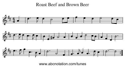 Roast Beef and Brown Beer - staff notation