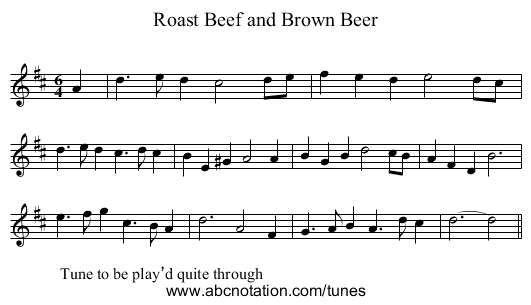 Roast Beef and Brown Beer - staff notation