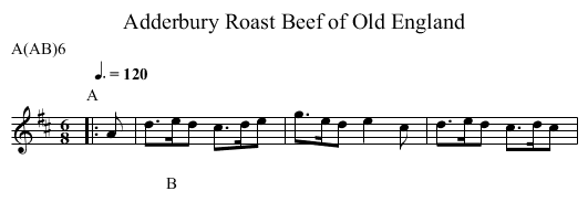 Roast Beef of Old England, Adderbury - staff notation