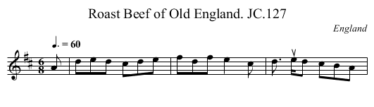 Roast Beef of Old England. JC.127 - staff notation