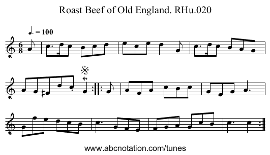 Roast Beef of Old England. RHu.020 - staff notation