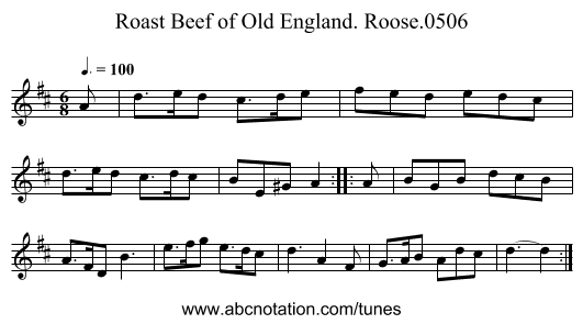 Roast Beef of Old England. Roose.0506 - staff notation