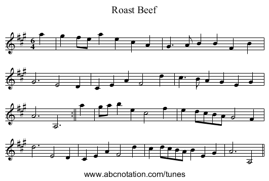 Roast Beef - staff notation