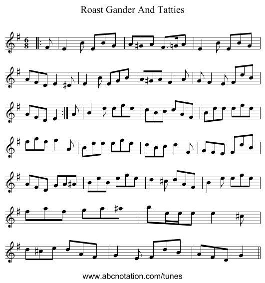 Roast Gander And Tatties - staff notation