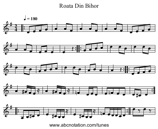 Roata Din Bihor - staff notation