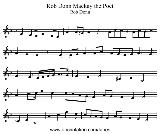 Rob Donn Mackay the Poet - staff notation