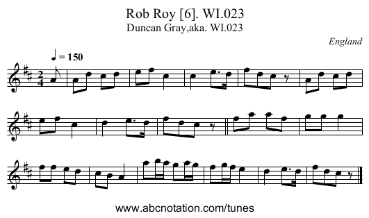 Rob Roy [6]. WI.023 - staff notation