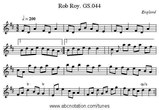 Rob Roy. GS.044 - staff notation