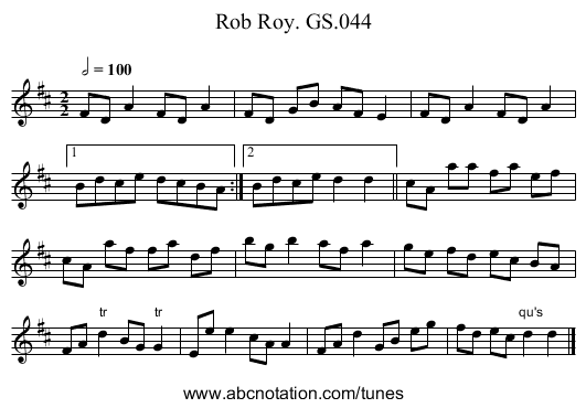 Rob Roy. GS.044 - staff notation